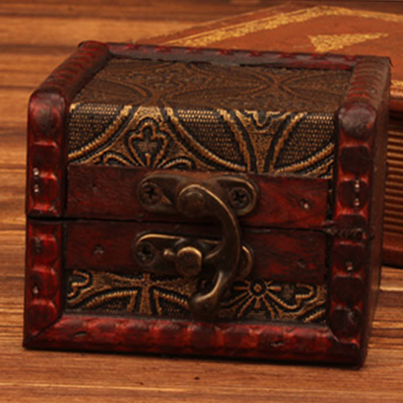 Mythstone Retro Small Square Wood Jewelry Box Lotus Grass Flower Grape Copper Coin Daffodil Jewelry Storage Box