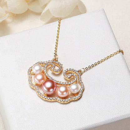 Mythstone 18K Gold Plated Natural Pearl Chinese Lock Charm Sincerity Necklace Pendant