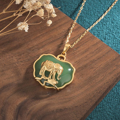 Mythstone Natural Jade Elephant Healing Necklace Pendant