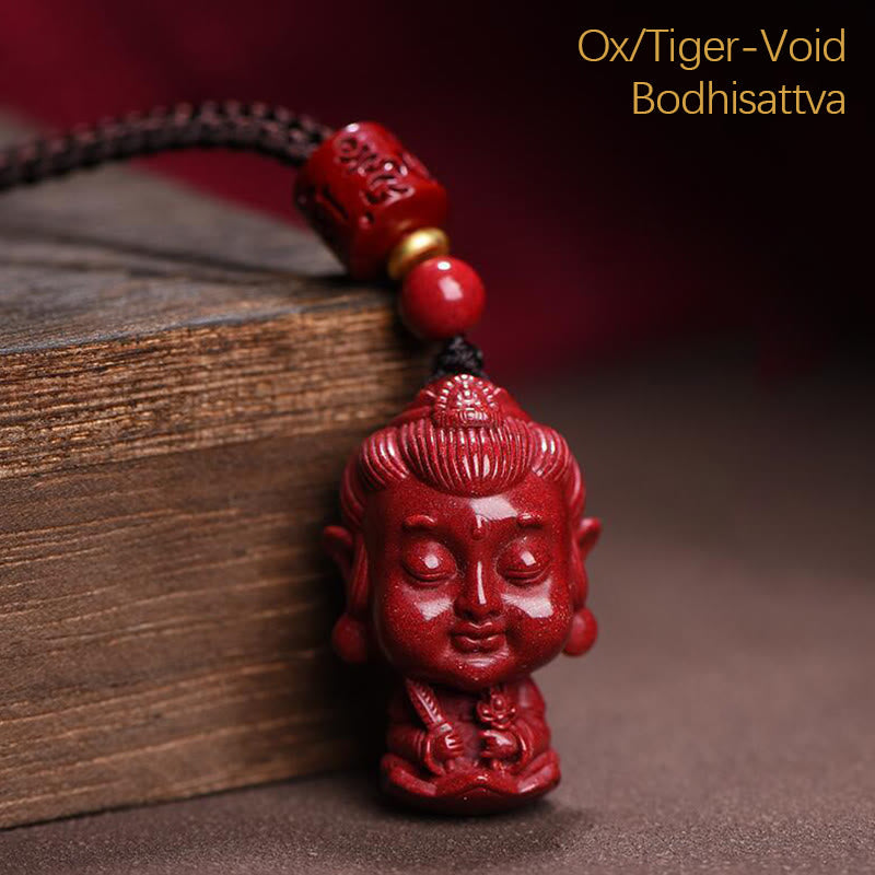 Mythstone Chinese Zodiac Natal Buddha Natural Cinnabar Amulet Keep Away Evil Spirits Necklace Pendant