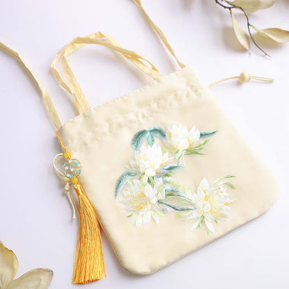 Mythstone Lotus Peony Epiphyllum Phoenix Suzhou Embroidery Cotton Linen Tote Crossbody Bag Shoulder Bag Handbag