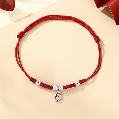 Mythstone 925 Sterling Silver Luck Koi Fish Wealth Handcrafted Braided Red Bracelet