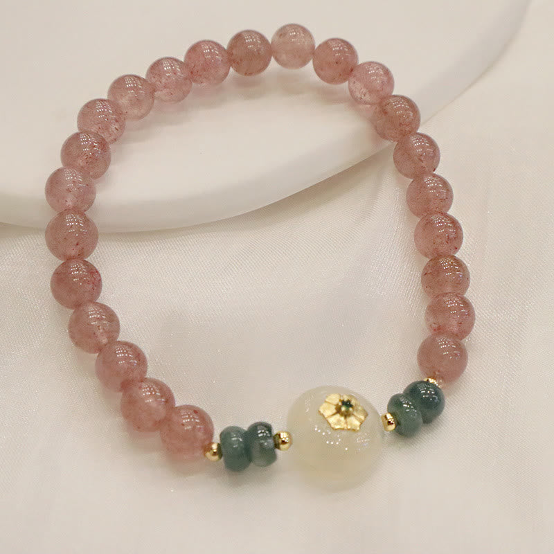 Mythstone Natural Strawberry Quartz Chalcedony Jade Healing Bracelet