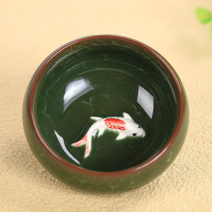 Mythstone Cute Koi Fish Ceramic Teacup Kung Fu Tea Cup Bowl 45ml