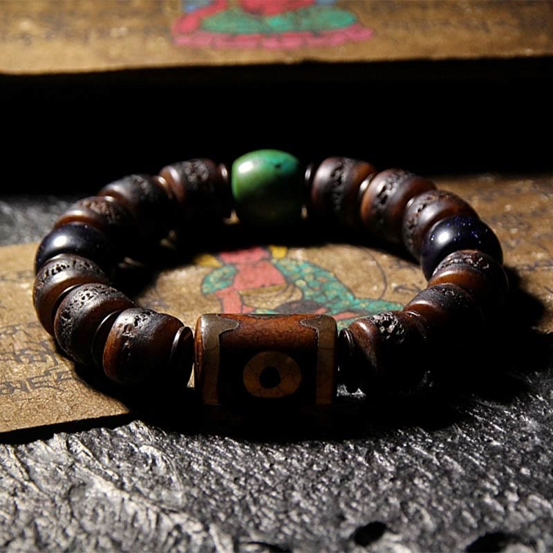 Mythstone Tibetan Yak Bone Dzi Bead Turquoise Keep Away Evil Spirits Bracelet