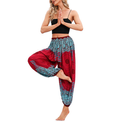 Pantalones de harén con estampado de flores en forma de círculos sueltos Mythstone, pantalones de yoga para mujer 