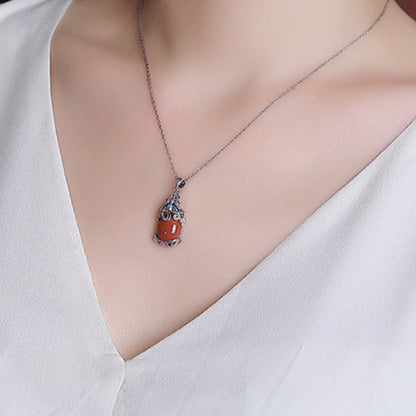 Mythstone 925 Sterling Silver Red Agate Copper Coins PiXiu Protection Ring Necklace Pendant Set