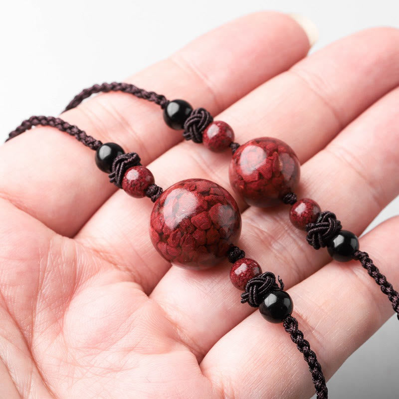 Mythstone Natural Cinnabar Stones Bead Blessing Necklace Pendant