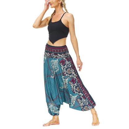 Mythstone Boho Loose Geometric Floral Vine Pattern Harem Trousers Women's Yoga Pants