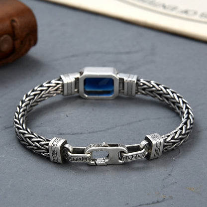 MythStone Retro Blue Acrylic Dragon Keel Braided Design Healing Wealth Buckle Bracelet