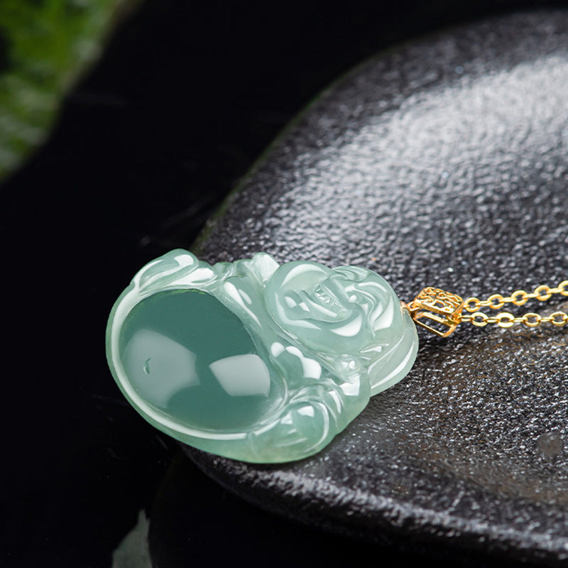 Mythstone Laughing Buddha Natural Jade Prosperity Abundance Necklace Pendant