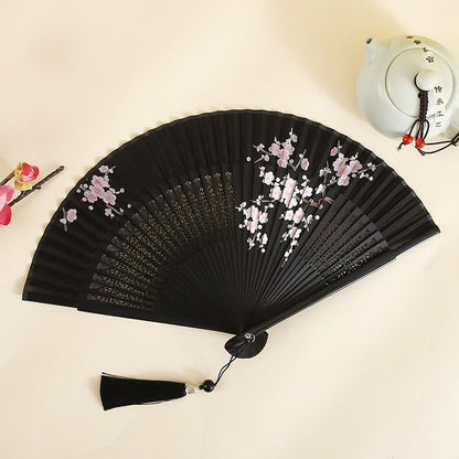 Mythstone Hibiscus Flower Plum Blossom Handheld Bamboo Folding Fan