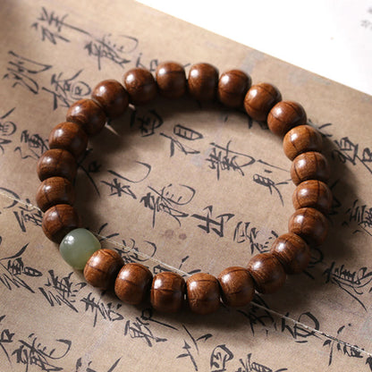 Pulsera de cuentas de bambú y jade hetiano de madera de Abelia Biflora natural Mythstone que aleja a los malos espíritus 