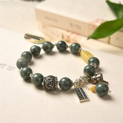 Mythstone 925 Sterling Silver Cyan Jade Amber Abacus Lucky Cat Success Bracelet