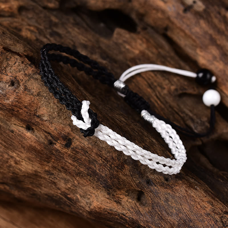 Mythstone Handmade Black White Rope Braided Healing Bracelet