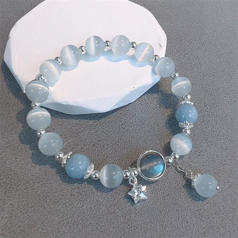 MythStone Cat's Eye Moonstone Butterfly Star Charm Support Bracelet