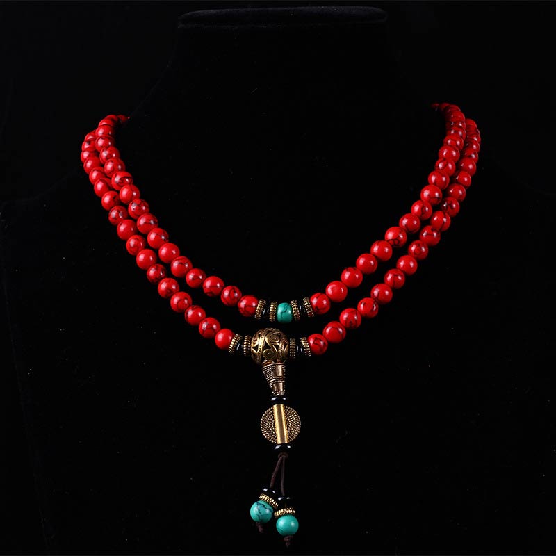 MythStone Tibetan Mala Red Turquoise Lucky Necklace Bracelet