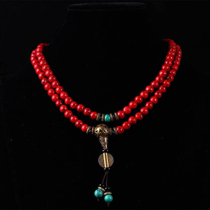 MythStone Tibetan Mala Red Turquoise Lucky Necklace Bracelet