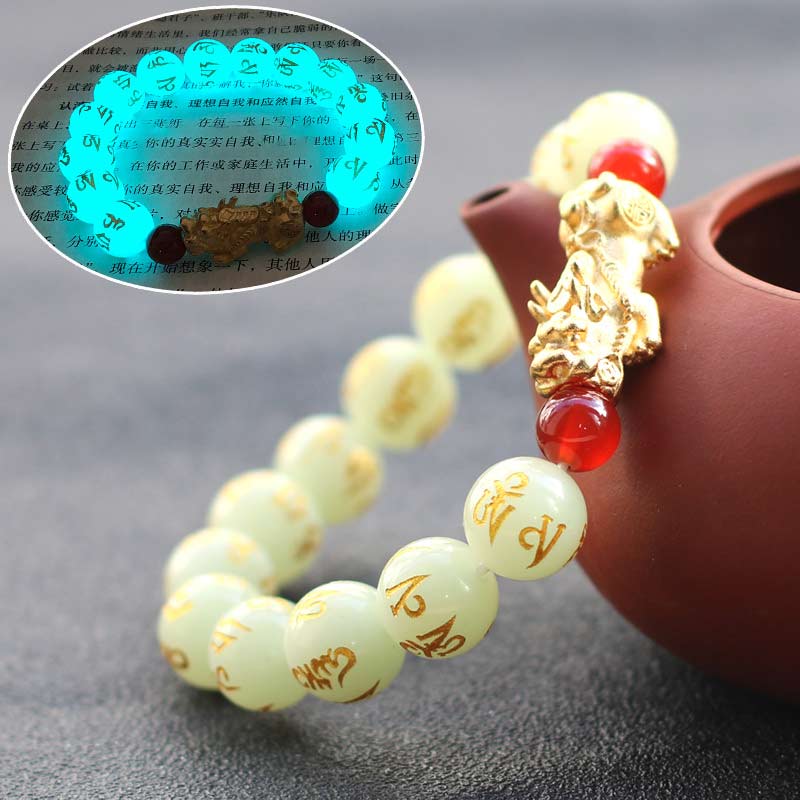 Pulsera de la riqueza con piedra luminosa Pixiu de la suerte de Feng Shui Mythstone