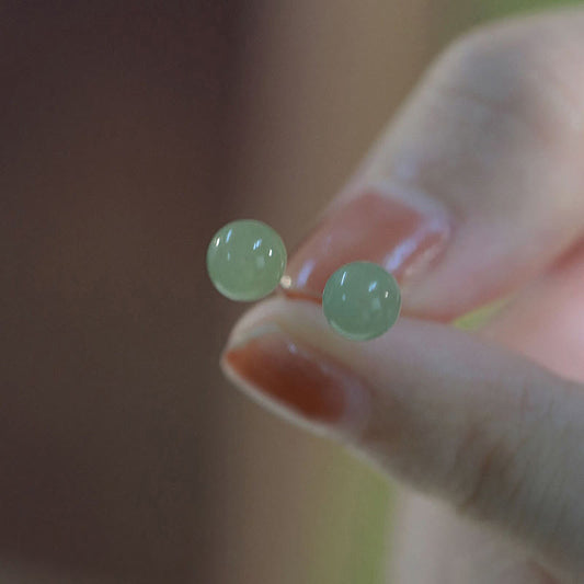 Mythstone Round Jade Beaded Luck Stud Earrings