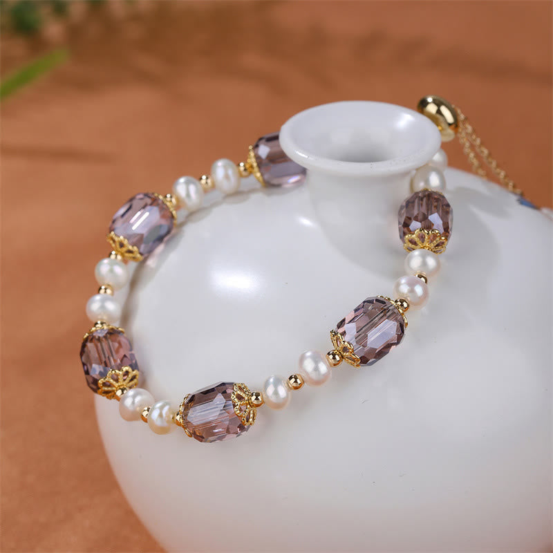 Mythstone Natural Amethyst Pearl Peace Healing Chain Bracelet