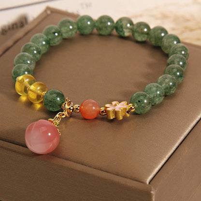 Mythstone Natural Green Strawberry Quartz Love Peach Charm Bracelet