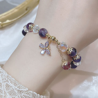 Mythstone Natural Amethyst Crystal Spiritual Butterfly Charm Bracelet