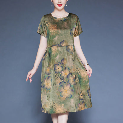 Mythstone Flowers Leaves Short Sleeve Midi Dress With Pockets