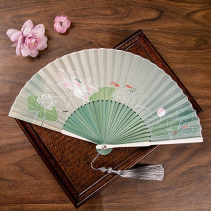 Mythstone Jasmine Lotus Begonia Flowers Handheld Bamboo Folding Fan