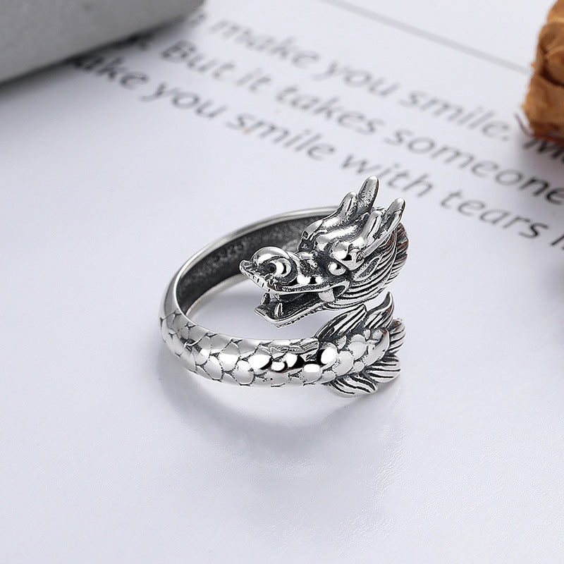 Mythstone 925 Sterling Silver Year Of The Dragon Luck Strength Adjustable Metal Ring