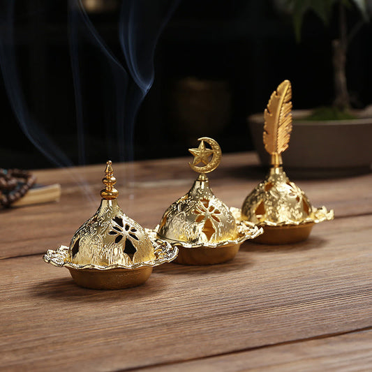 Mythstone Gold Gourd Star Feather Spiritual Meditation Mini Alloy Metal Incense Burner