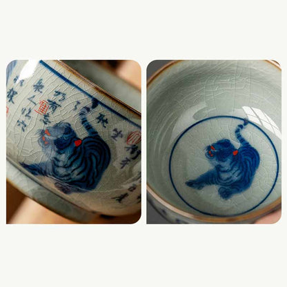 Mythstone Jingdezhen Hand Painted Cute Tiger Ceramic Teacup Kung Fu Tea Cup Bowl 140ml