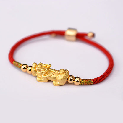 Mythstone 24K Gold-Plated PiXiu Luck Red String Bracelet