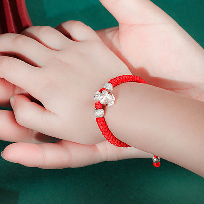 Mythstone 999 Sterling Silver Chinese Zodiac Red Rope Luck Handcrafted Kids Bracelet