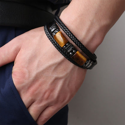 Mythstone Tiger Eye Power Magnetic Buckle Multilayered Leather Bracelet