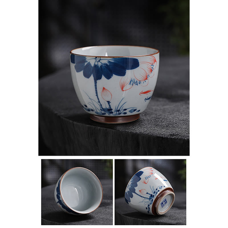 Mythstone Lotus Flower Leaf Bamboo Ceramic Teacup Kung Fu Tea Cups