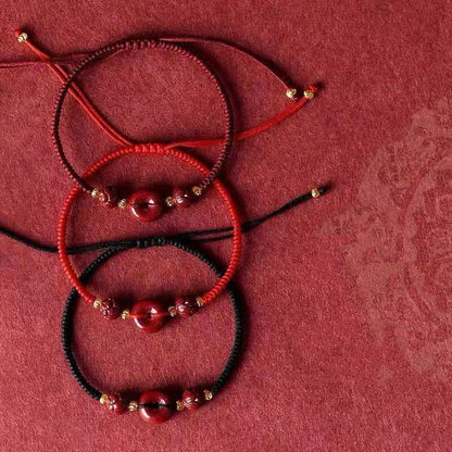 Mythstone Handmade Cinnabar Peace Buckle Lotus Calm Blessing Braided Rope Bracelet