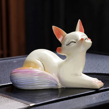 Mythstone Color Changing Small Cute Fox Tea Pet Resin Home Figurine Decoration