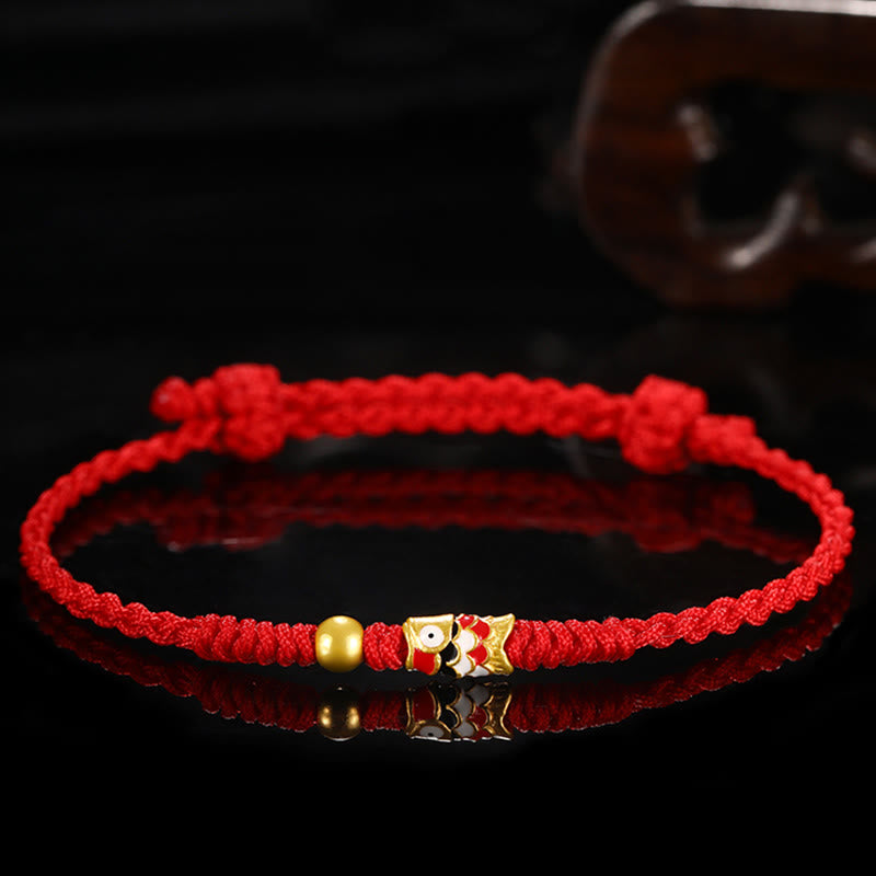 Mythstone 999 Gold Luck Koi Fish Handcrafted Braided String Bracelet