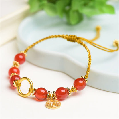 Mythstone Red Agate Happiness Charm String Bracelet