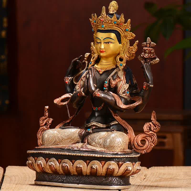 Mythstone Bodhisattva Chenrezig Four-armed Avalokitesvara Protection Copper Statue Decoration