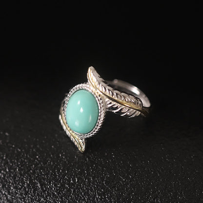 Mythstone 925 Sterling Silver Turquoise Feather Strength Protection Ring