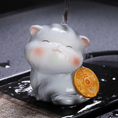 Mythstone Color Changing Cute Mini Cat Resin Tea Pet Wealth Home Figurine Decoration