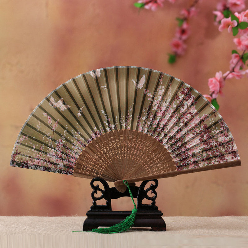 Mythstone Cherry Blossom Lily Butterfly Bamboo Handheld Bamboo Folding Fan 21cm