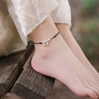 Mythstone 925 Sterling Silver Red String Braid Bell Charm Anklet