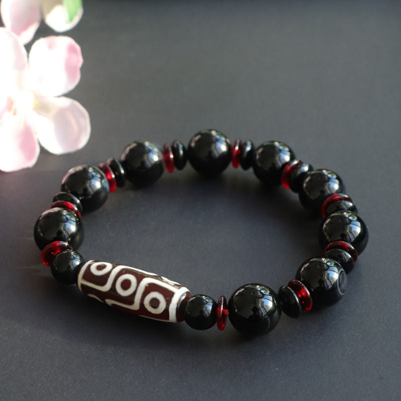 Mythstone Black Onyx Nine-Eye Dzi Bead Wealth Protection Bracelet