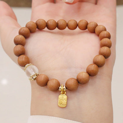 Mythstone Sandalwood Cat's Eye Fu Character Charm Protection Bracelet