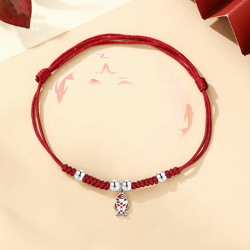 Mythstone 925 Sterling Silver Luck Koi Fish Wealth Handcrafted Braided Red Bracelet