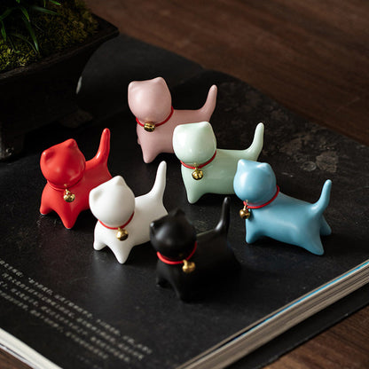 Mythstone Mini Small Cute Cat Tea Pet Ceramic Home Desk Figurine Decoration