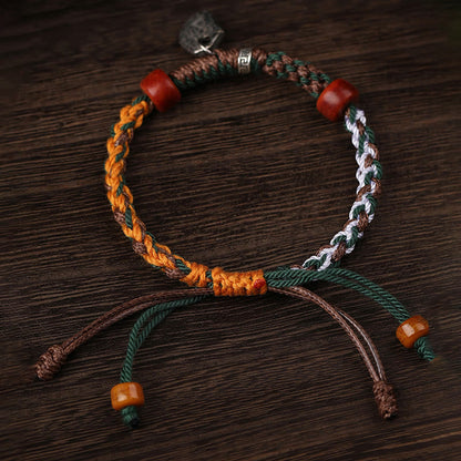 Pulsera trenzada de protección con hueso de camello de la diosa de la riqueza Zakiram de plata de ley 925 tibetana hecha a mano de Mythstone 